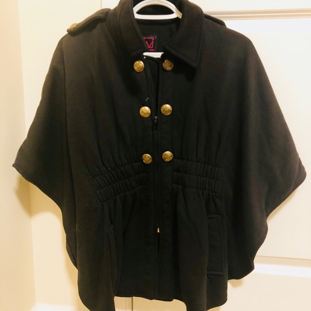 Women black adjustable poncho jacket